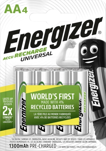 Energizer punjive baterije AA 1300 mAh, 4 kom