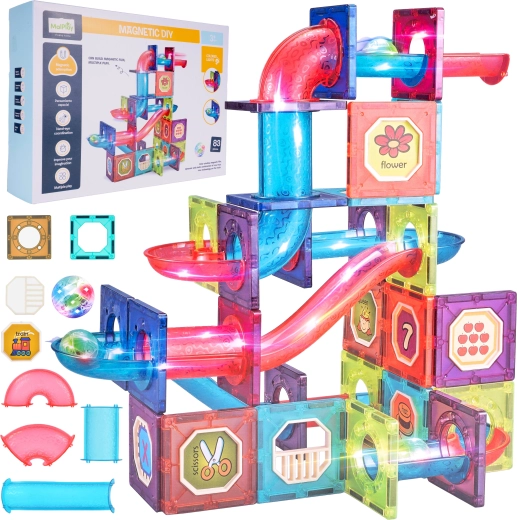 Magnetic 3D Building Set, 83 Pieces with Lights