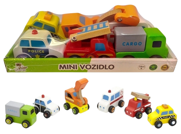 Babu mini drvena vozila – set od 6 komada