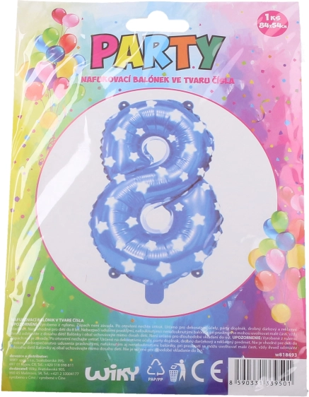 Plavi balon na napuhavanje broj 8 sa zvjezdicama