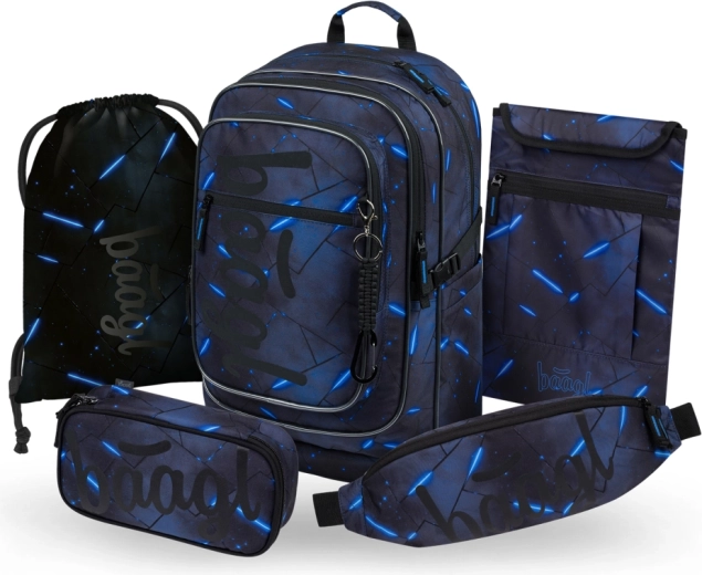 Školski set BAAGL Cubic Flash 5-dijelni: ruksak, pernica, vrećica za papuče, torbica za oko struka i plosnata futrola GRS