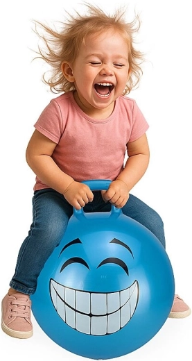 HoppyDoo Smile hopping ball with handle, blue, 45 cm, with pump