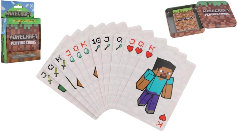 Minecraft playing cards in a tin box