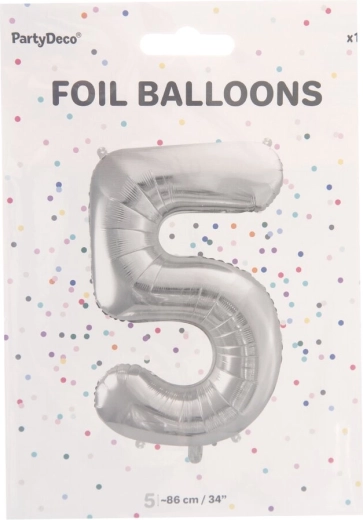 Srebrni folijski balon broj 5, 86 cm