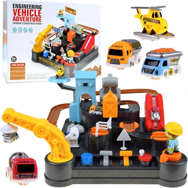 Mehanička građevinska staza s autićima i helikopterom