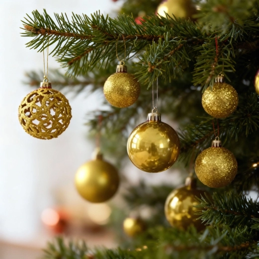 Set of Gold Christmas Ornaments with a Tree Topper