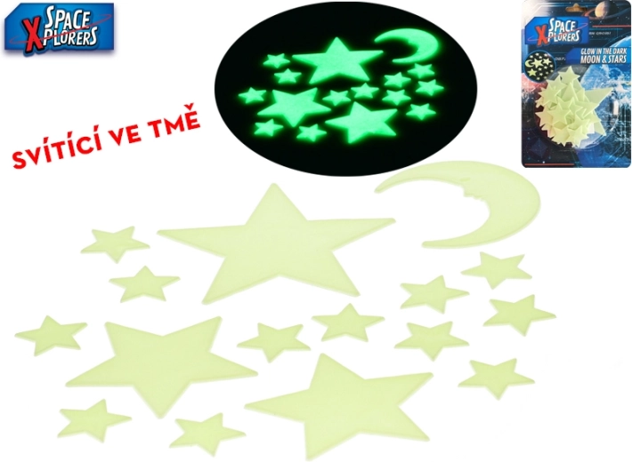 Svjetleće zvijezde za zid i strop Space Xplorers, 15 kom (4–12 cm)