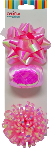 Poklon set ružičaste duge sjajne – vrpca 10 m i 2 mašne