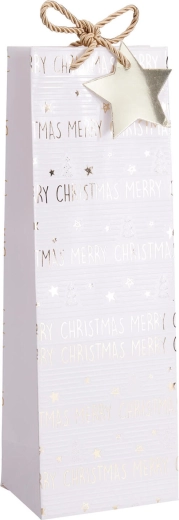 Christmas gift bag for a bottle, white and gold, 36 × 12 × 9 cm - 1 piece
