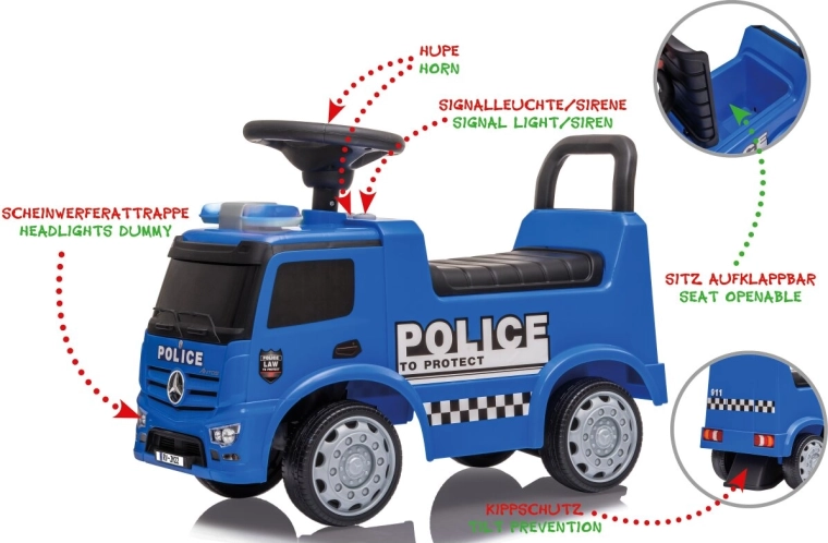 Mercedes-Benz Antos Police 2-in-1 Ride-On Push Car for Children