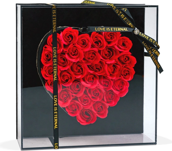 Artificial Red Roses in a Heart Shape in a Gift Box with LED Lighting