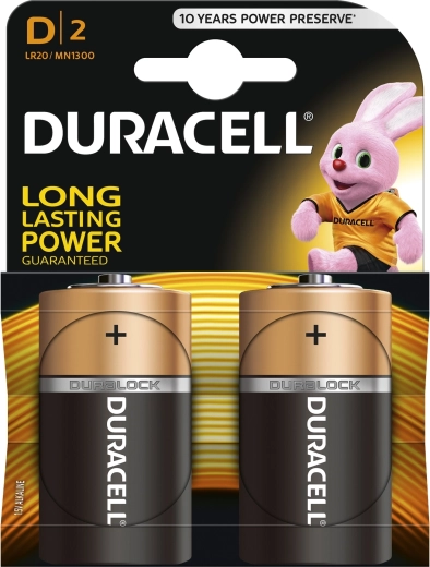 Duracell alkalne baterije D 1,5 V, 2 kom