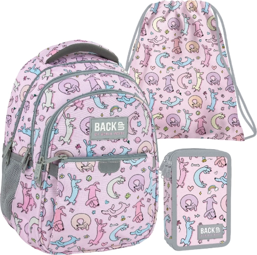 BackUP Cute Dogs school set 3-in-1 – backpack, filled pencil case and drawstring bag