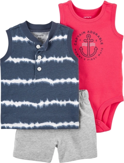 Carter’s 3-piece summer set for boys – bodysuit tank, sleeveless T-shirt and shorts, blue (size 62 / 3 months)