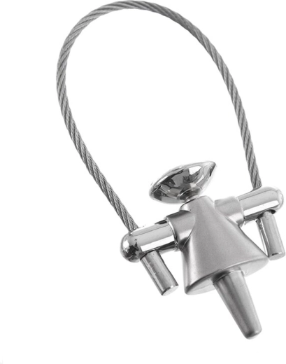 Metalni privjesak za ključeve s čeličnom sajlom – lutkica, 8 cm