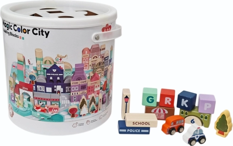 Wooden blocks in a bucket – city - 1 piece