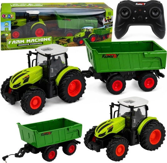 RC poljoprivredni traktor s kip prikolicom 1:24 s LED svjetlima