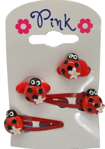 Ružičasti set kopča i gumica za kosu Bubamara