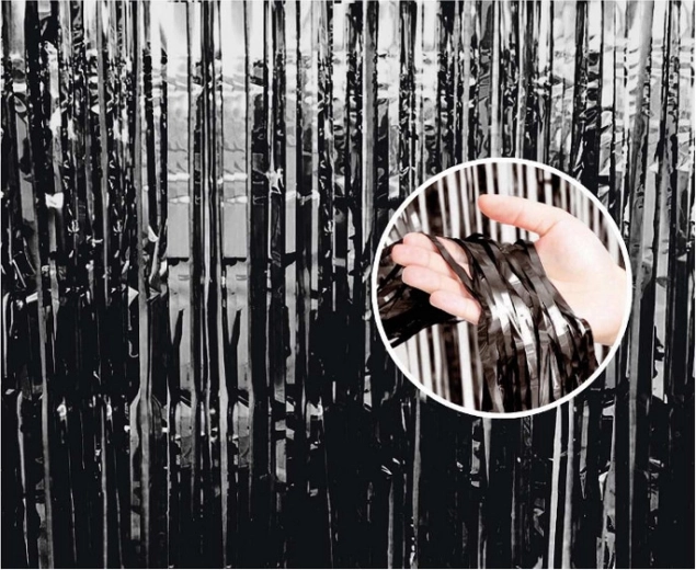 Shiny foil decorative hanging curtain black 240 cm - 1 piece