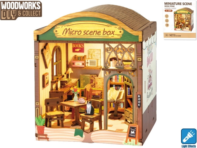 Woodworks Bookstore with Light Wooden Building Kit