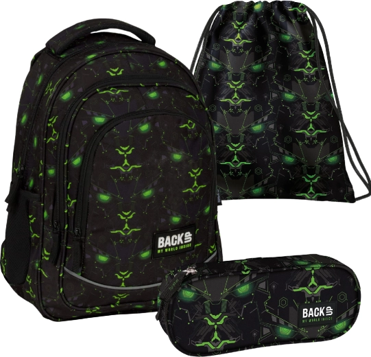 BackUP Monster Green school set 3-in-1 – backpack, pencil case and gym bag