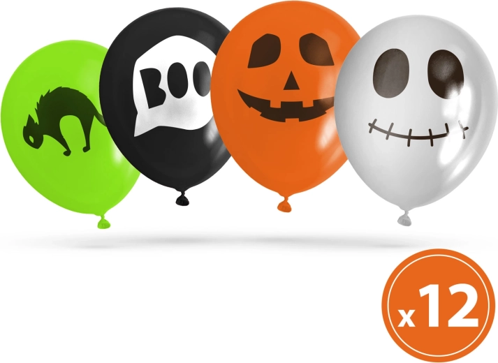 Set of Halloween Balloons with 4 Designs, 12 pcs