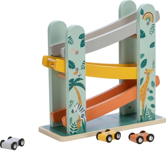 Free2PLAY wooden cascade racing track with 3 cars