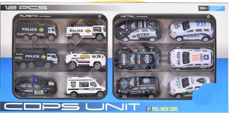Set policijskih autića 12 kom s slobodnim i povratnim pogonom