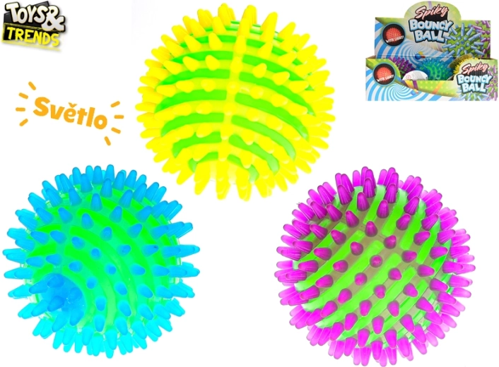 Skakajuća svjetleća loptica s mekanim bodljicama 9 cm