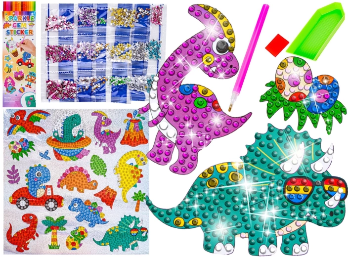 Dijamantni mozaik – sjajne samoljepljive naljepnice dinosauri (18 kom)