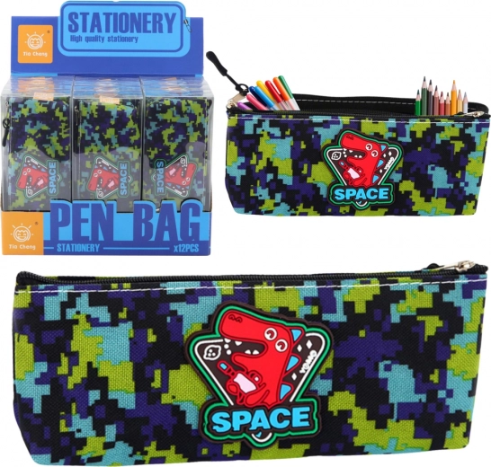 Prijenosna kozmetička torbica s dinosaurima i piksel uzorkom, modrozelena 20x8 cm