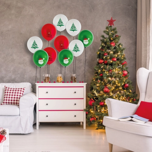 Set of Christmas latex balloons with designs, 10 pcs