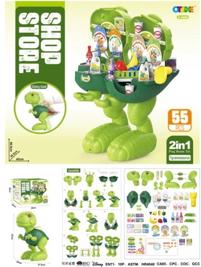 2-in-1 Ride-On Dinosaur and Grocery Store for Children