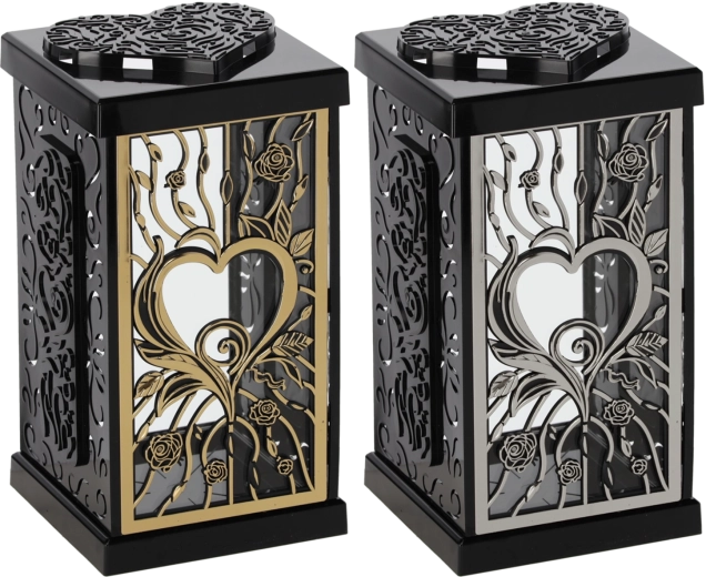 Lampion 30 cm s velikom ružom, crno‑srebrni / crno‑zlatni