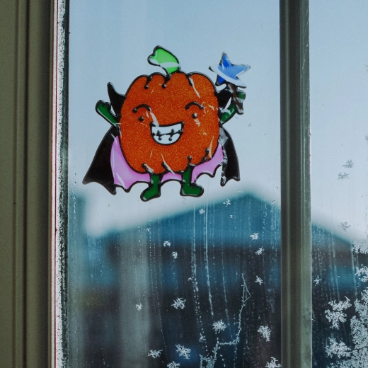 Glittery Colorful Pumpkin Halloween Window Decoration