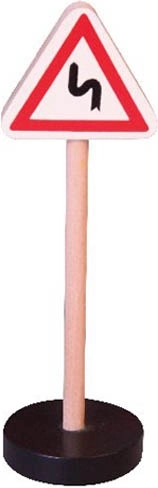 Babu drvena prometna oznaka Pozor zavoji