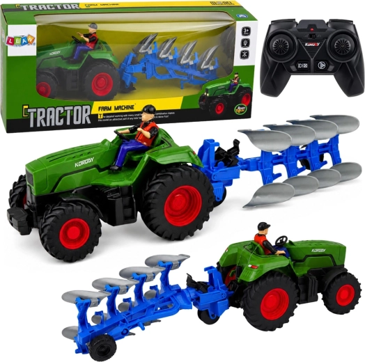 Zeleni RC poljoprivredni traktor s plugom i farmerom 1:24