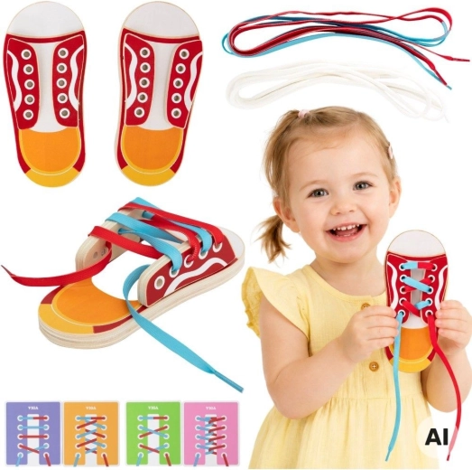 Viga educational wooden shoe for threading laces and tying a bow 3+