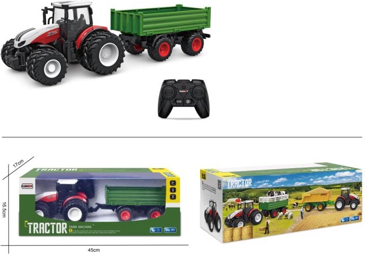 Daljinski upravljani traktor s prikolicom i svjetlima
