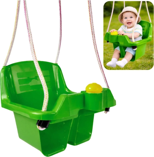 Zelena dječja viseća njihaljka s sigurnosnim sjedalom