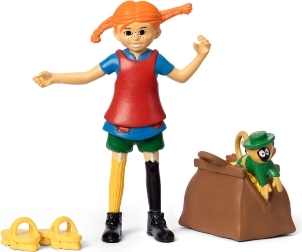 Figurica Pipi Duge Čarape – set za igru s majmunčićem i kovčegom