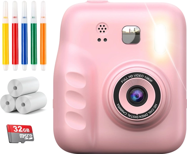 Renew Force dječji digitalni instant fotoaparat s pisačem (12 Mpx, SD 32 GB) – ružičasti