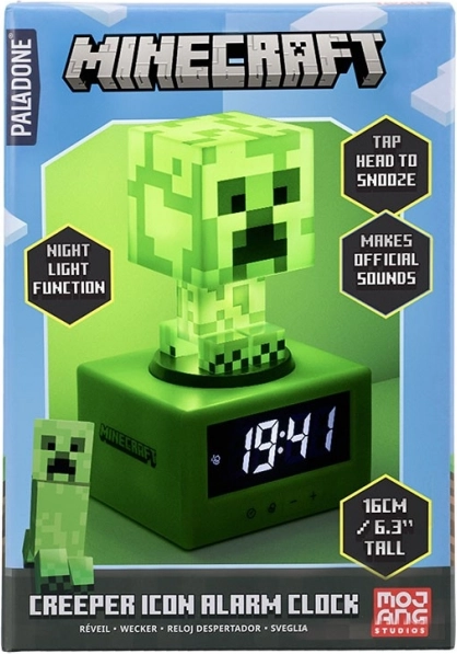 Budilica Minecraft Creeper s noćnim svjetlom 16 cm