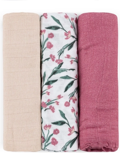 Bambusove muslinske pelene Petite&Mars Moussy pink meadow 68 × 68 cm (3 kom)