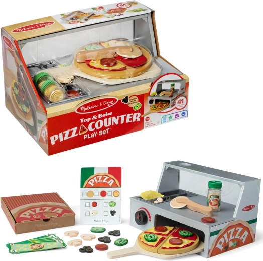 Melissa & Doug drvena pizzerija – pult za pizzu s pećnicom i dodacima (41 kom)