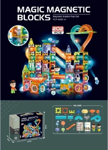 Magnetična 3D konstrukcijska set s osvjetljenjem, 202 dijela