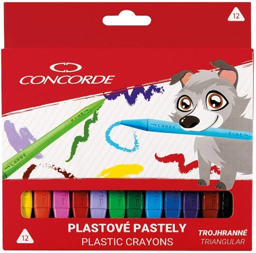CONCORDE Plastic Triangular Crayons, 12 Colors