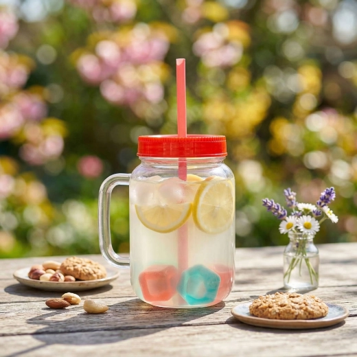 Red 550 ml Cup with Straw and Cooling Cubes
