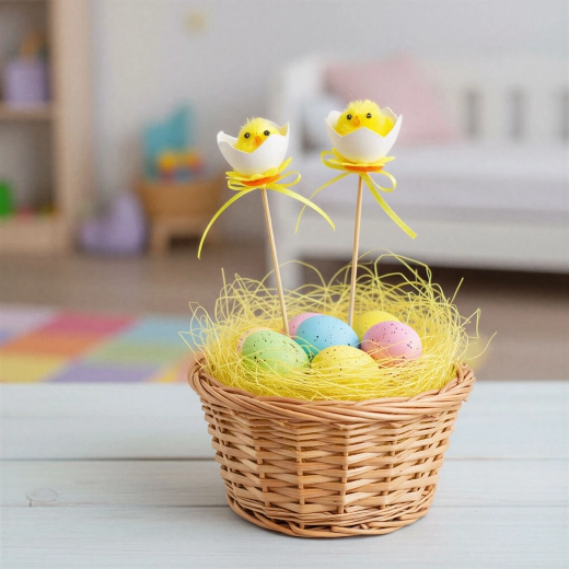 Easter egg pick decoration with chick - 2 pieces