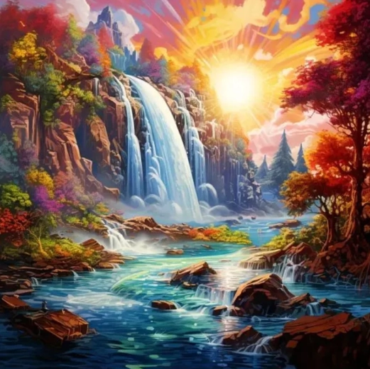 Paint by Numbers Waterfall at Sunset 40 × 50 cm